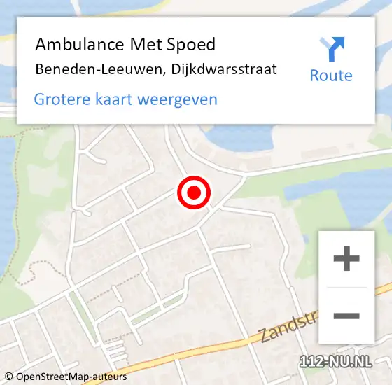 Locatie op kaart van de 112 melding: Ambulance Met Spoed Naar Beneden-Leeuwen, Dijkdwarsstraat op 20 januari 2017 06:46