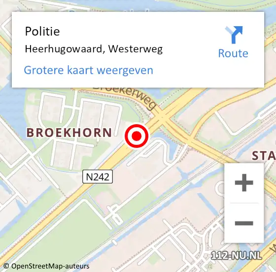 Locatie op kaart van de 112 melding: Politie Heerhugowaard, Westerweg op 20 januari 2017 07:05