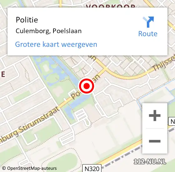 Locatie op kaart van de 112 melding: Politie Culemborg, Poelslaan op 20 januari 2017 07:58