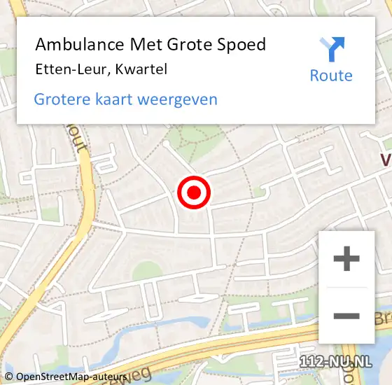 Locatie op kaart van de 112 melding: Ambulance Met Grote Spoed Naar Etten-Leur, Kwartel op 20 januari 2017 08:07