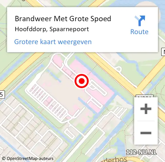 Locatie op kaart van de 112 melding: Brandweer Met Grote Spoed Naar Hoofddorp, Spaarnepoort op 20 januari 2017 08:23