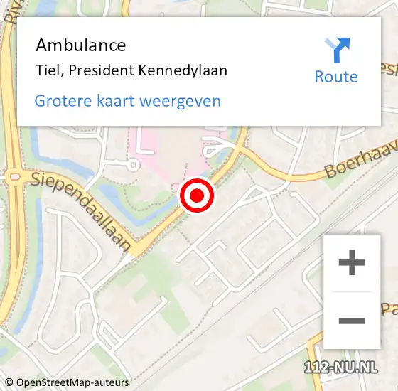 Locatie op kaart van de 112 melding: Ambulance Tiel, President Kennedylaan op 20 januari 2017 08:37
