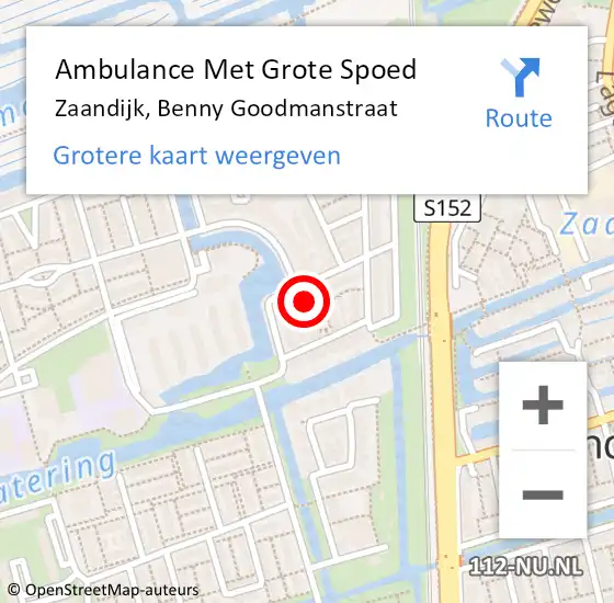Locatie op kaart van de 112 melding: Ambulance Met Grote Spoed Naar Zaandijk, Benny Goodmanstraat op 20 januari 2017 08:39