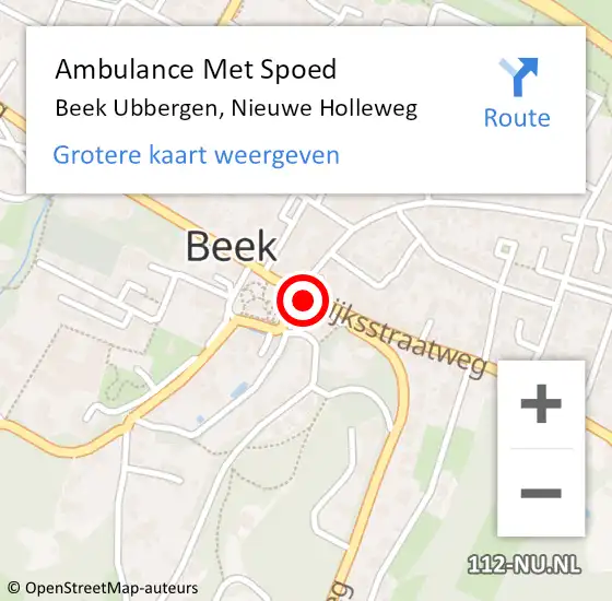 Locatie op kaart van de 112 melding: Ambulance Met Spoed Naar Beek Ubbergen, Nieuwe Holleweg op 20 januari 2017 08:39