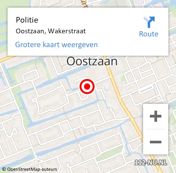 Locatie op kaart van de 112 melding: Politie Oostzaan, Wakerstraat op 20 januari 2017 08:55