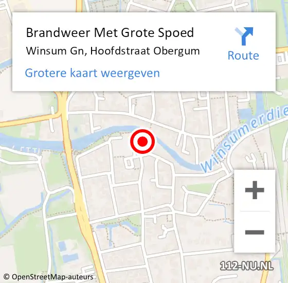 Locatie op kaart van de 112 melding: Brandweer Met Grote Spoed Naar Winsum Gn, Hoofdstraat Obergum op 18 september 2013 17:24