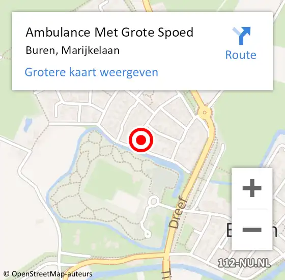 Locatie op kaart van de 112 melding: Ambulance Met Grote Spoed Naar Buren, Marijkelaan op 20 januari 2017 11:10