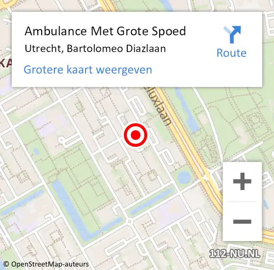 Locatie op kaart van de 112 melding: Ambulance Met Grote Spoed Naar Utrecht, Bartolomeo Diazlaan op 20 januari 2017 12:22