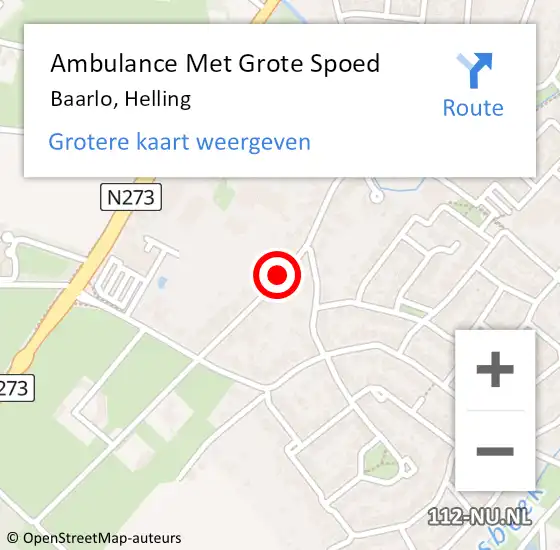 Locatie op kaart van de 112 melding: Ambulance Met Grote Spoed Naar Baarlo, Helling op 8 januari 2014 13:54