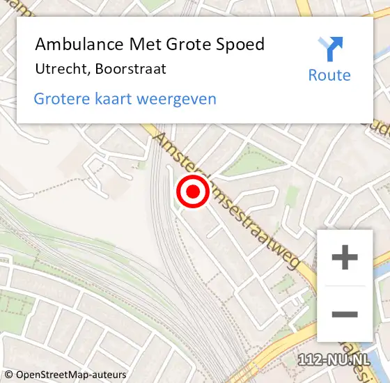 Locatie op kaart van de 112 melding: Ambulance Met Grote Spoed Naar Utrecht, Boorstraat op 20 januari 2017 13:18