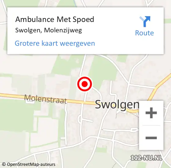 Locatie op kaart van de 112 melding: Ambulance Met Spoed Naar Swolgen, Molenzijweg op 8 januari 2014 14:00