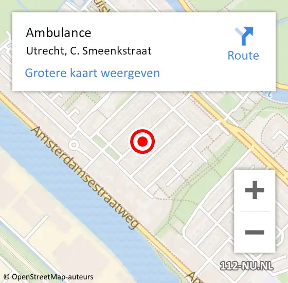 Locatie op kaart van de 112 melding: Ambulance Utrecht, C. Smeenkstraat op 20 januari 2017 15:47