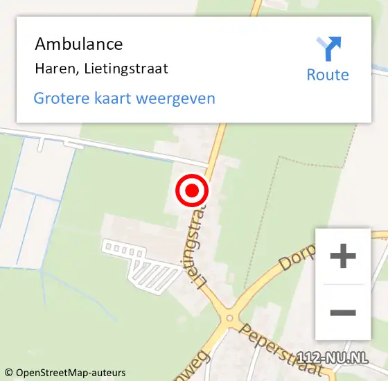 Locatie op kaart van de 112 melding: Ambulance Haren, Lietingstraat op 20 januari 2017 15:50