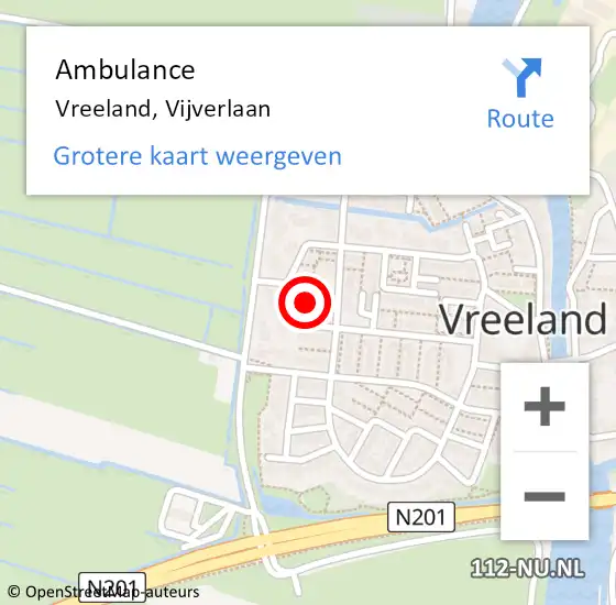 Locatie op kaart van de 112 melding: Ambulance Vreeland, Vijverlaan op 20 januari 2017 15:54