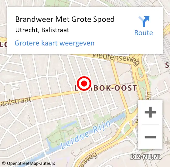 Locatie op kaart van de 112 melding: Brandweer Met Grote Spoed Naar Utrecht, Balistraat op 20 januari 2017 16:20