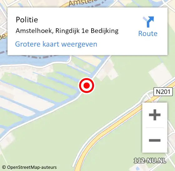 Locatie op kaart van de 112 melding: Politie Amstelhoek, Ringdijk 1e Bedijking op 20 januari 2017 16:21