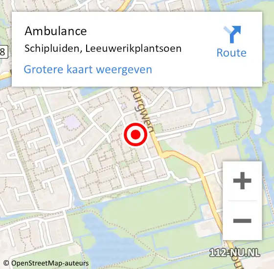 Locatie op kaart van de 112 melding: Ambulance Schipluiden, Leeuwerikplantsoen op 20 januari 2017 16:23