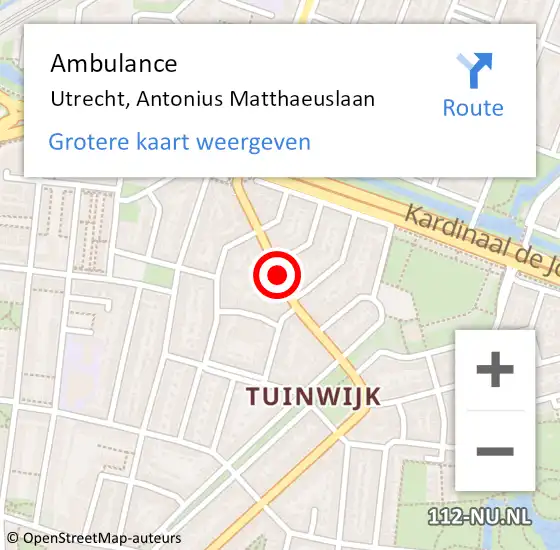 Locatie op kaart van de 112 melding: Ambulance Utrecht, Antonius Matthaeuslaan op 20 januari 2017 16:32