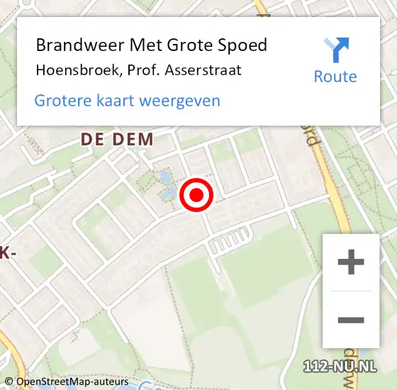 Locatie op kaart van de 112 melding: Brandweer Met Grote Spoed Naar Hoensbroek, Prof. Asserstraat op 20 januari 2017 17:35