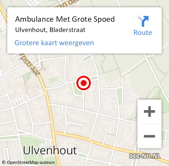 Locatie op kaart van de 112 melding: Ambulance Met Grote Spoed Naar Ulvenhout, Bladerstraat op 20 januari 2017 19:30