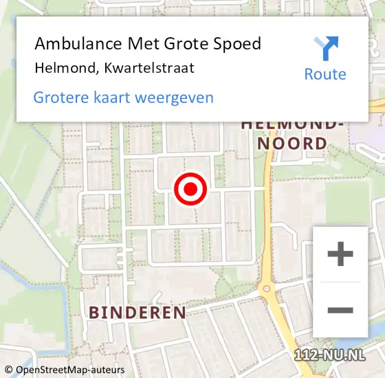 Locatie op kaart van de 112 melding: Ambulance Met Grote Spoed Naar Helmond, Kwartelstraat op 20 januari 2017 21:29