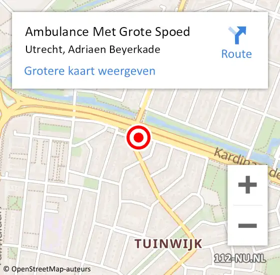 Locatie op kaart van de 112 melding: Ambulance Met Grote Spoed Naar Utrecht, Adriaen Beyerkade op 20 januari 2017 22:55