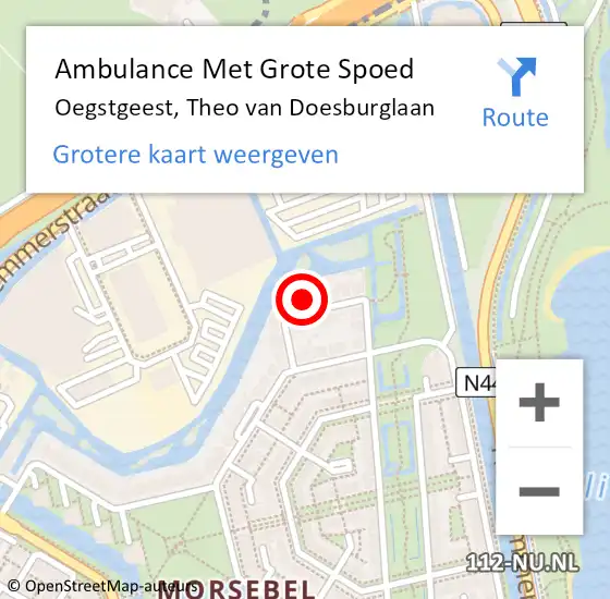 Locatie op kaart van de 112 melding: Ambulance Met Grote Spoed Naar Oegstgeest, Theo van Doesburglaan op 21 januari 2017 00:41