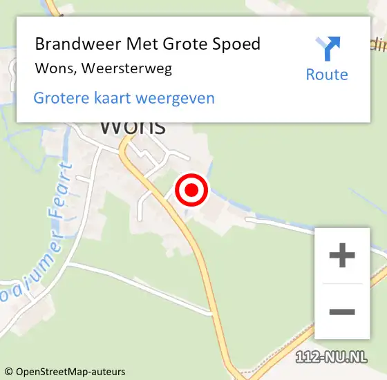 Locatie op kaart van de 112 melding: Brandweer Met Grote Spoed Naar Wons, Weersterweg op 21 januari 2017 06:17