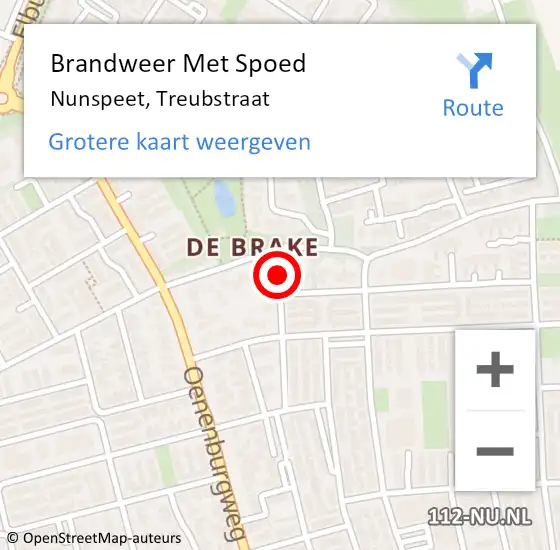 Locatie op kaart van de 112 melding: Brandweer Met Spoed Naar Nunspeet, Treubstraat op 21 januari 2017 11:50