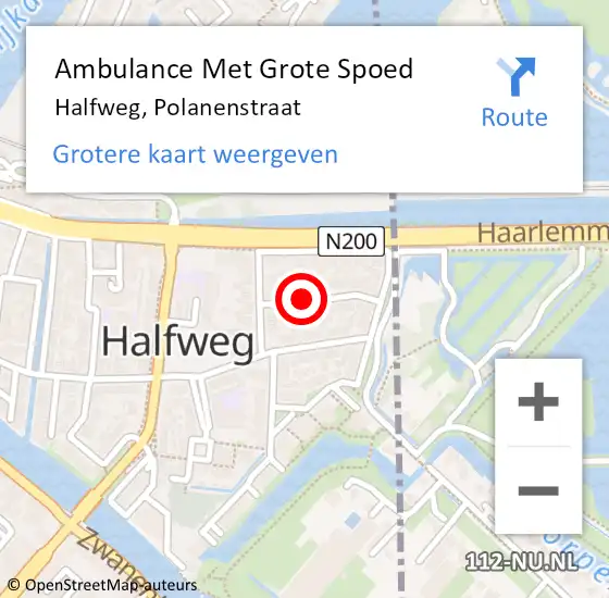 Locatie op kaart van de 112 melding: Ambulance Met Grote Spoed Naar Halfweg, Polanenstraat op 21 januari 2017 11:54