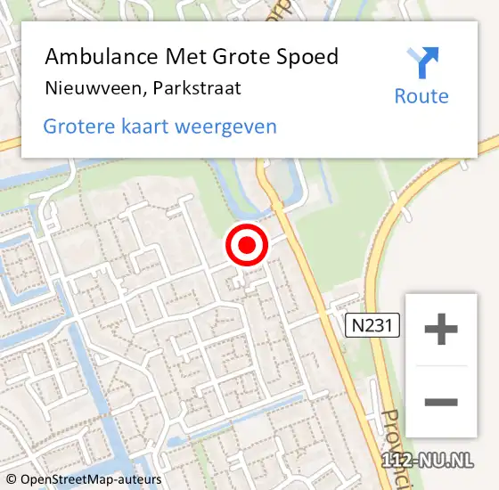 Locatie op kaart van de 112 melding: Ambulance Met Grote Spoed Naar Nieuwveen, Parkstraat op 21 januari 2017 13:14