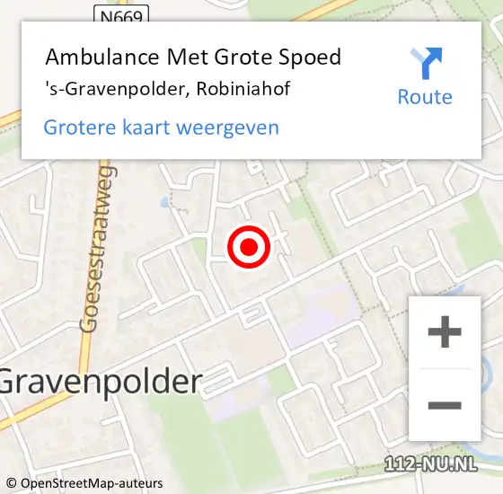 Locatie op kaart van de 112 melding: Ambulance Met Grote Spoed Naar 's-Gravenpolder, Robiniahof op 21 januari 2017 13:45