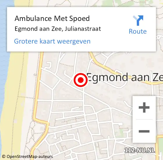 Locatie op kaart van de 112 melding: Ambulance Met Spoed Naar Egmond aan Zee, Julianastraat op 21 januari 2017 14:59