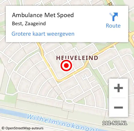 Locatie op kaart van de 112 melding: Ambulance Met Spoed Naar Best, Zaageind op 21 januari 2017 15:53