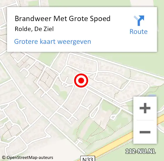 Locatie op kaart van de 112 melding: Brandweer Met Grote Spoed Naar Rolde, De Ziel op 21 januari 2017 17:37