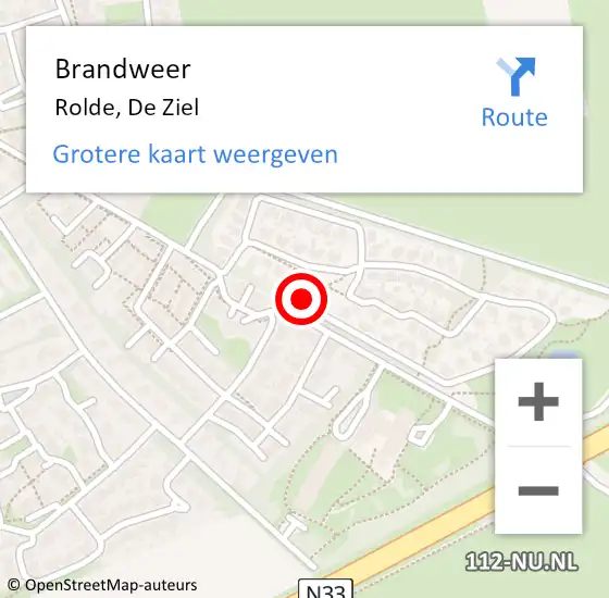 Locatie op kaart van de 112 melding: Brandweer Rolde, De Ziel op 21 januari 2017 17:38