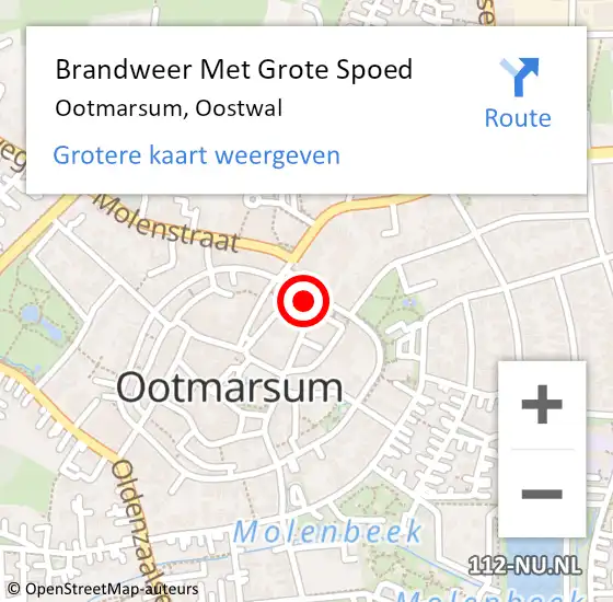 Locatie op kaart van de 112 melding: Brandweer Met Grote Spoed Naar Ootmarsum, Oostwal op 21 januari 2017 18:49