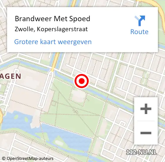 Locatie op kaart van de 112 melding: Brandweer Met Spoed Naar Zwolle, Koperslagerstraat op 21 januari 2017 19:00