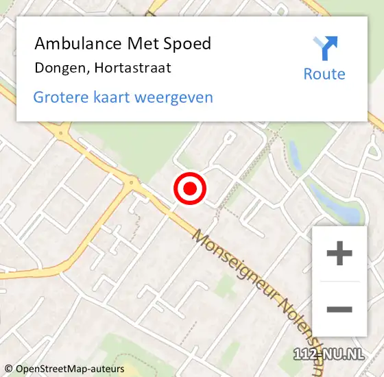 Locatie op kaart van de 112 melding: Ambulance Met Spoed Naar Dongen, Hortastraat op 21 januari 2017 19:29