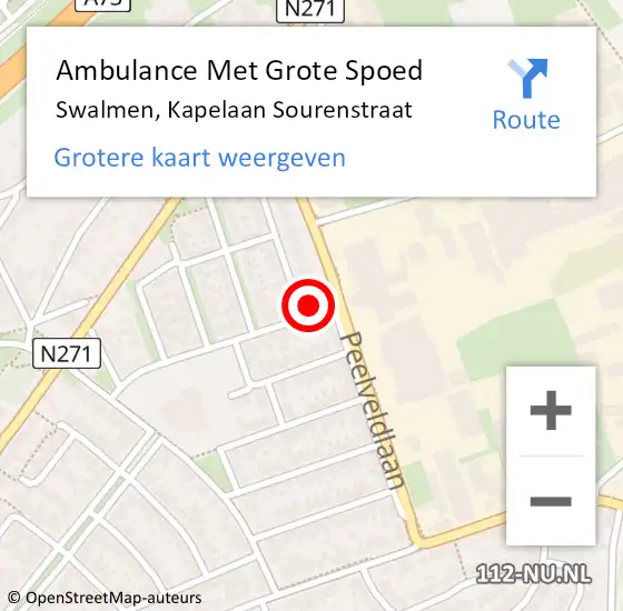 Locatie op kaart van de 112 melding: Ambulance Met Grote Spoed Naar Swalmen, Kapelaan Sourenstraat op 21 januari 2017 20:41