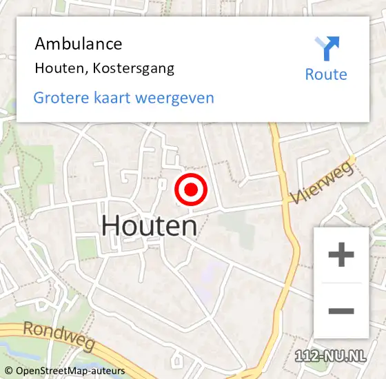 Locatie op kaart van de 112 melding: Ambulance Houten, Kostersgang op 21 januari 2017 21:40