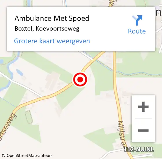 Locatie op kaart van de 112 melding: Ambulance Met Spoed Naar Boxtel, Koevoortseweg op 21 januari 2017 21:49