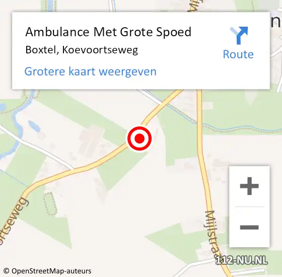 Locatie op kaart van de 112 melding: Ambulance Met Grote Spoed Naar Boxtel, Koevoortseweg op 21 januari 2017 21:57