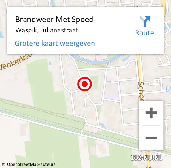 Locatie op kaart van de 112 melding: Brandweer Met Spoed Naar Waspik, Julianastraat op 21 januari 2017 22:34