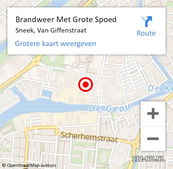 Locatie op kaart van de 112 melding: Brandweer Met Grote Spoed Naar Sneek, Van Giffenstraat op 8 januari 2014 16:20