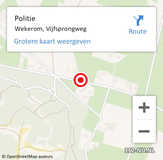 Locatie op kaart van de 112 melding: Politie Wekerom, Vijfsprongweg op 22 januari 2017 02:05