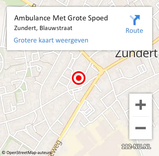 Locatie op kaart van de 112 melding: Ambulance Met Grote Spoed Naar Zundert, Blauwstraat op 22 januari 2017 02:52