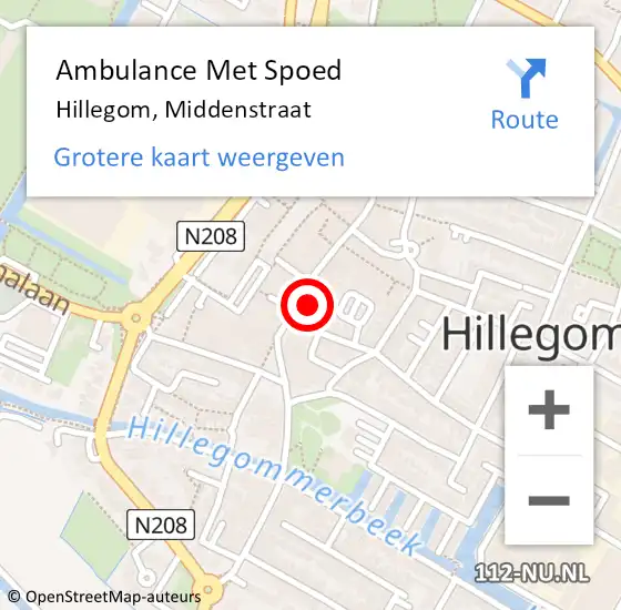 Locatie op kaart van de 112 melding: Ambulance Met Spoed Naar Hillegom, Middenstraat op 22 januari 2017 02:59