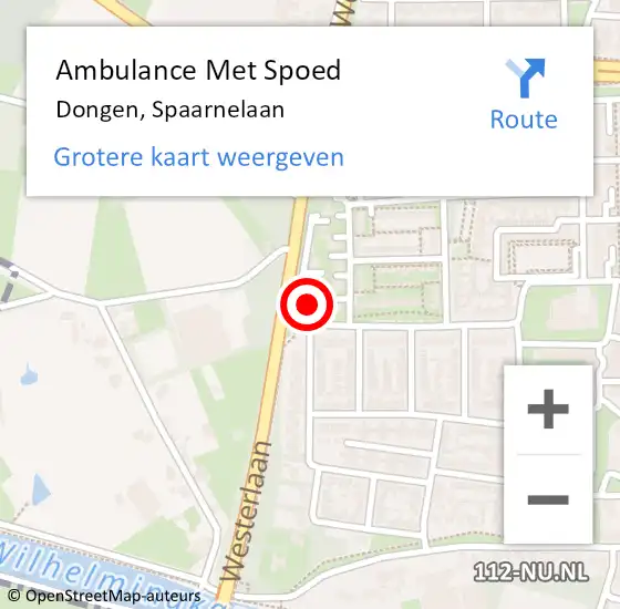 Locatie op kaart van de 112 melding: Ambulance Met Spoed Naar Dongen, Spaarnelaan op 22 januari 2017 03:51