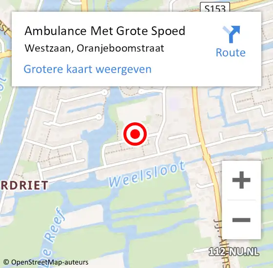 Locatie op kaart van de 112 melding: Ambulance Met Grote Spoed Naar Westzaan, Oranjeboomstraat op 22 januari 2017 04:39